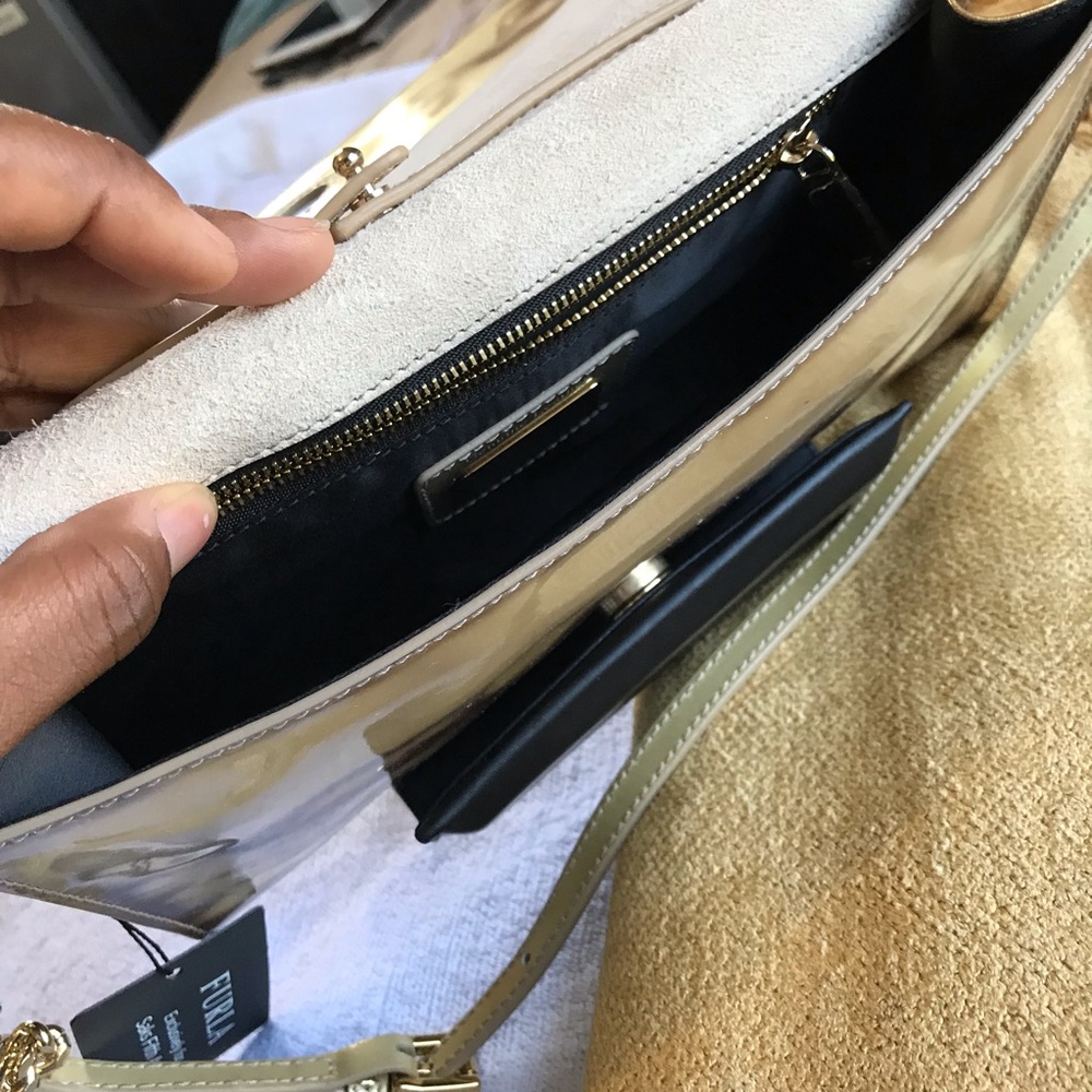 FURLA Womens Fur Patent Leather Shoulder Bag - Picture 7 of 8